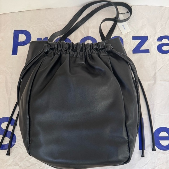 NWT PROENZA SCHOULER Black Leather Drawstring Tote Bag With Detachable Zip Pouch - Picture 8 of 16